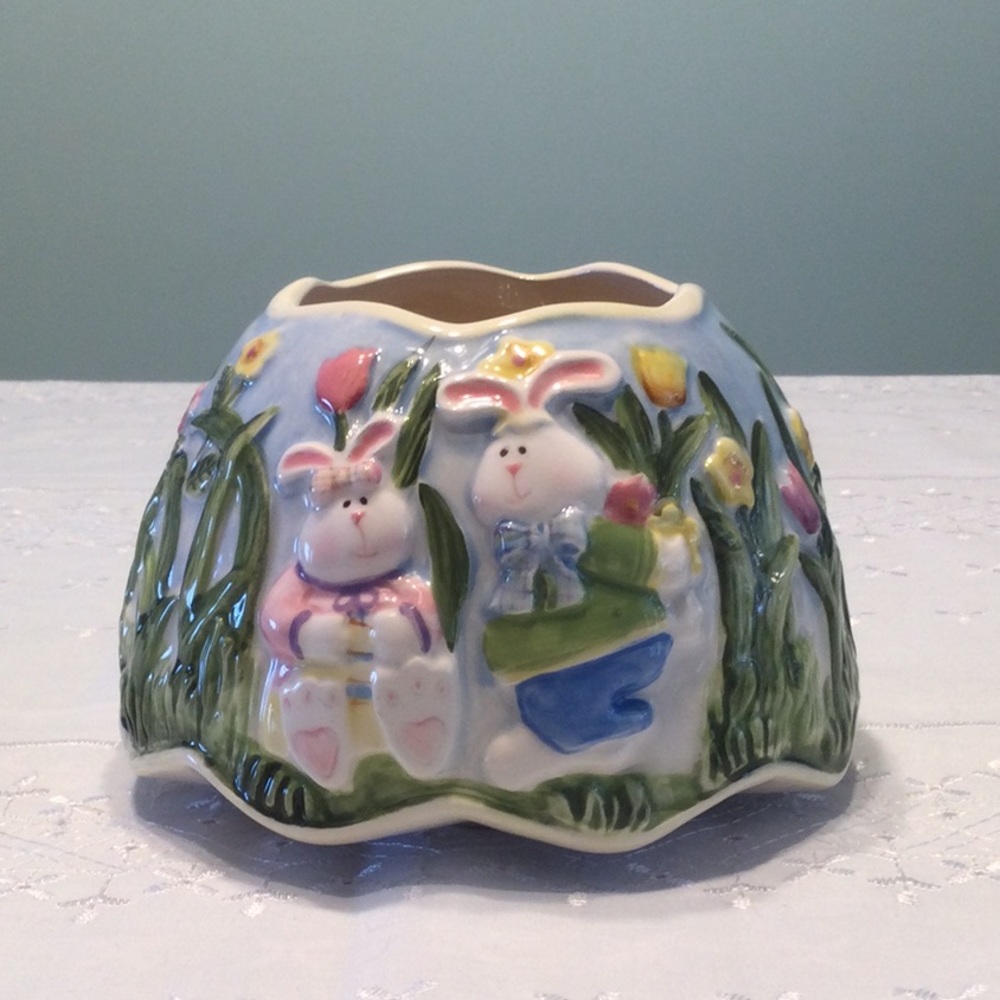 Home Interiors And Gifts Licensed Candle Jar Topper Product Easter Bunnies - Picture 3 of 6